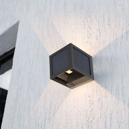 LED Solar Wall Light with Sensor LED/9W/3,7V 3000/4000/6000K IP65 2600 mAh Black
