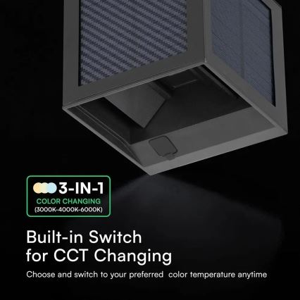 LED Solar Wall Light with Sensor LED/9W/3,7V 3000/4000/6000K IP65 2600 mAh Black