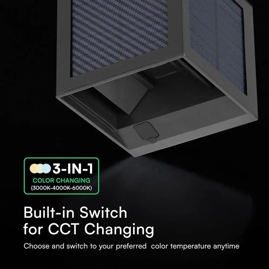 LED Solar Wall Light with Sensor LED/9W/3,7V 3000/4000/6000K IP65 2600 mAh Black