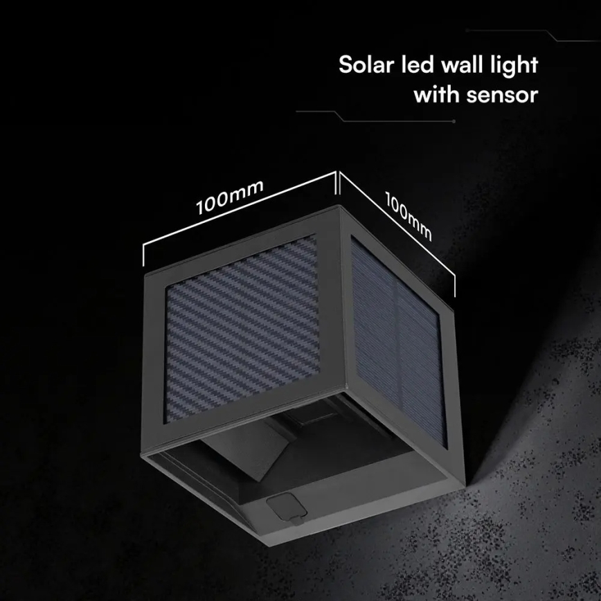 LED Solar Wall Light with Sensor LED/9W/3,7V 3000/4000/6000K IP65 2600 mAh Black