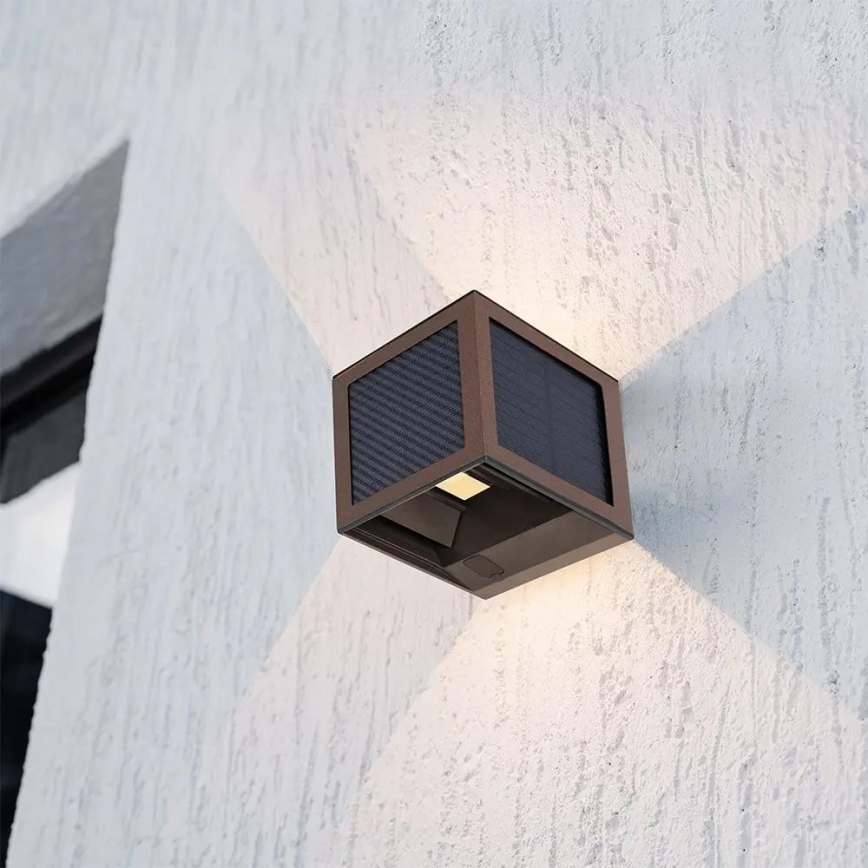 LED Solar Wall Light with Sensor, LED/9W/3.7V, 3000/4000/6000K, IP65, 2600 mAh, Brown
