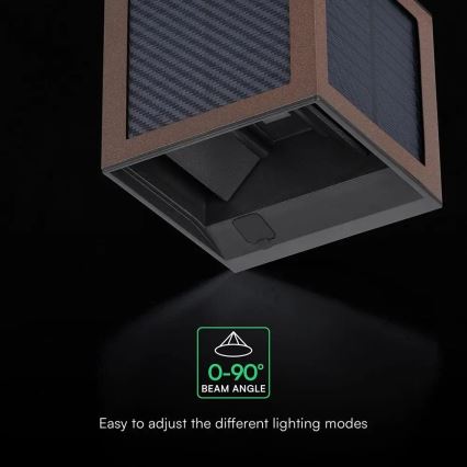 LED Solar Wall Light with Sensor, LED/9W/3.7V, 3000/4000/6000K, IP65, 2600 mAh, Brown