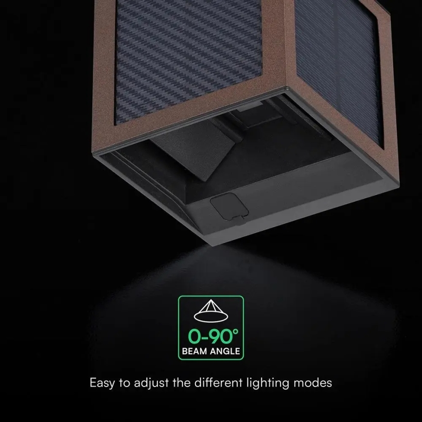 LED Solar Wall Light with Sensor, LED/9W/3.7V, 3000/4000/6000K, IP65, 2600 mAh, Brown