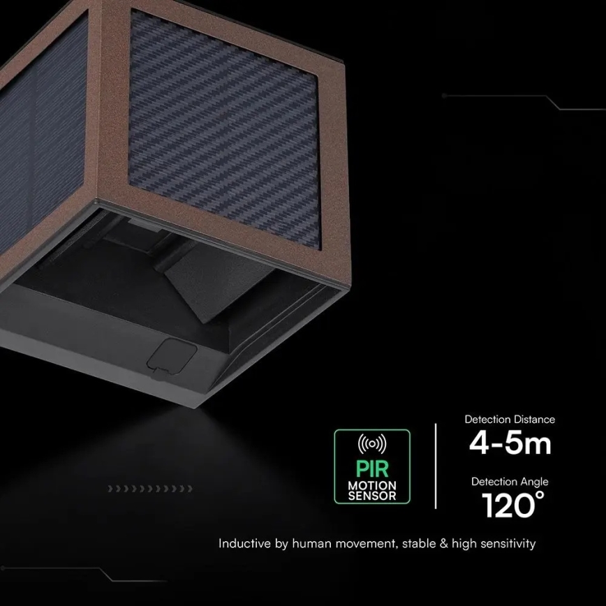 LED Solar Wall Light with Sensor, LED/9W/3.7V, 3000/4000/6000K, IP65, 2600 mAh, Brown