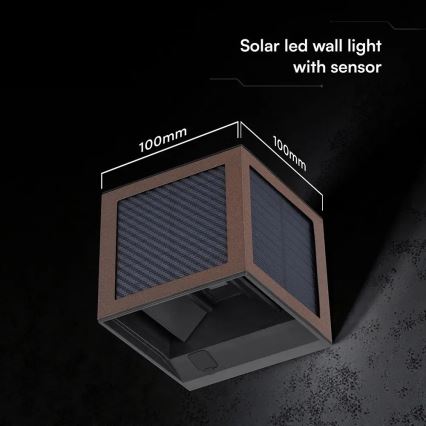 LED Solar Wall Light with Sensor, LED/9W/3.7V, 3000/4000/6000K, IP65, 2600 mAh, Brown
