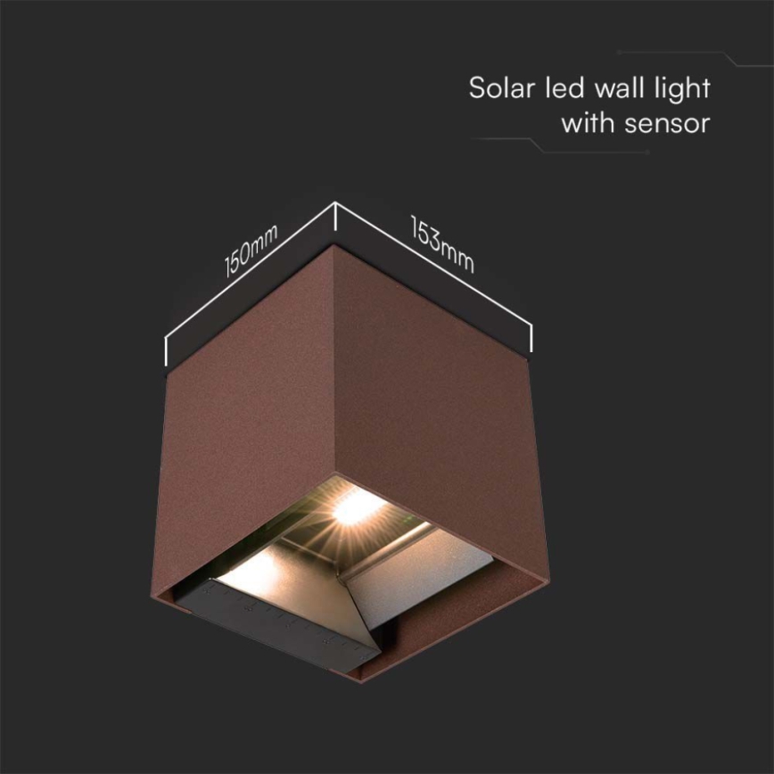 LED Solar wall light with sensor LED/9W/3,7V IP65 4000K brown
