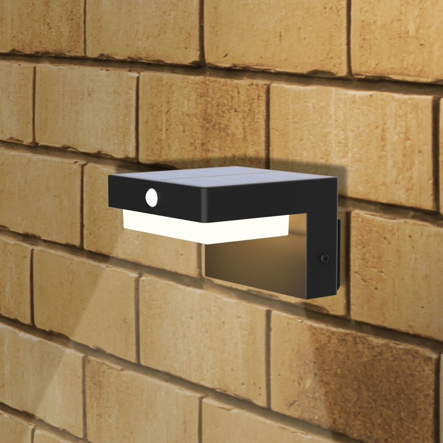 LED Solar wall light with sensor MALI LED/4,5W/3,7V 2000 mAh IP44 black