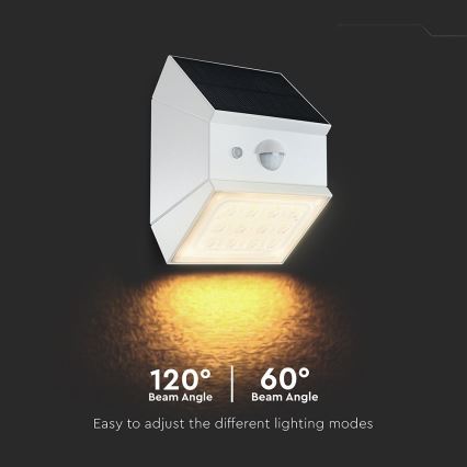 LED wall-mounted solar light with sensor LED/2,5W/3,7V 3000/4000/6000K IP65 1200 mAh white