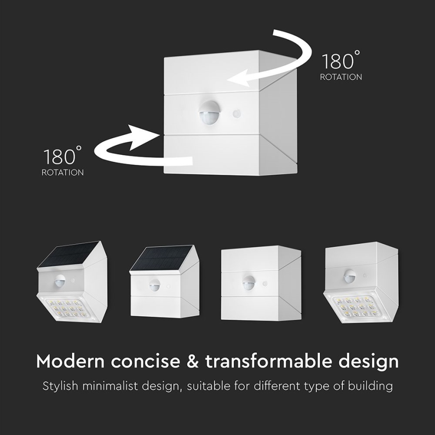 LED wall-mounted solar light with sensor LED/2,5W/3,7V 3000/4000/6000K IP65 1200 mAh white