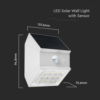 LED wall-mounted solar light with sensor LED/2,5W/3,7V 3000/4000/6000K IP65 1200 mAh white