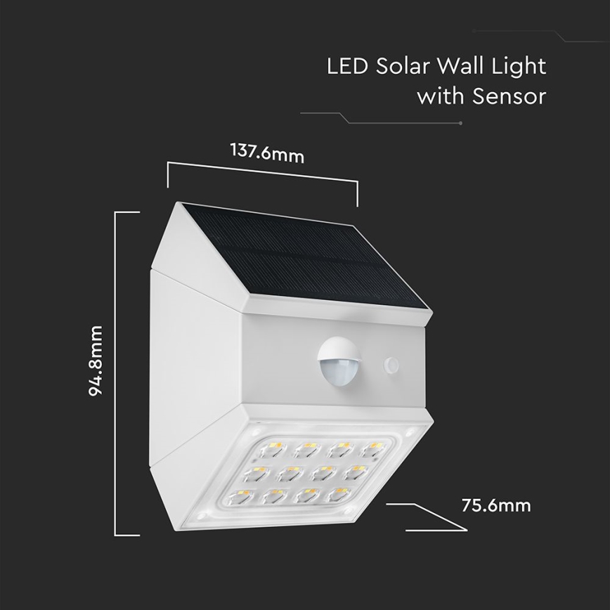 LED wall-mounted solar light with sensor LED/2,5W/3,7V 3000/4000/6000K IP65 1200 mAh white