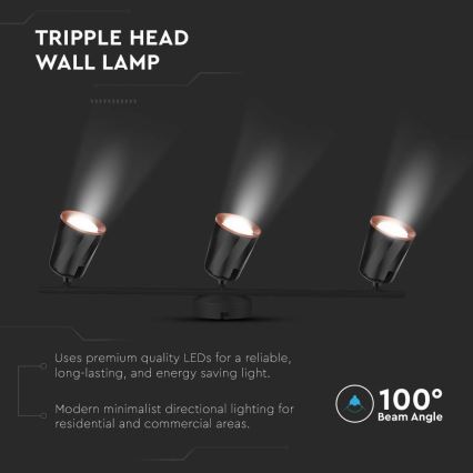 LED spotlight 3xLED/5W/230V 3000K black