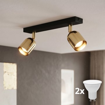 LED Spotlight TOP 2xGU10/10W/230V black/gold