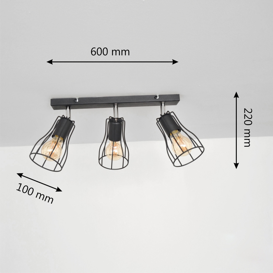 LED Spotlight TUBE II 3xE27/15W/230V black