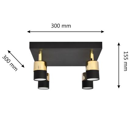 LED Spotlight TUBSSON 4xGU10/4,8W/230V black/gold