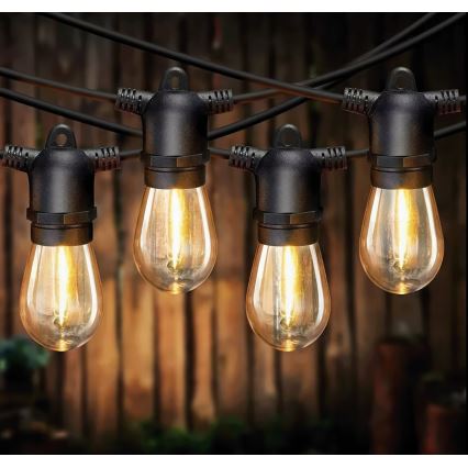 Dimmable LED solar decorative string, 10xE27 / 0.3 W / 3/5 V, USB 2400 mAh, 10.62 m, IP65, black, with remote control