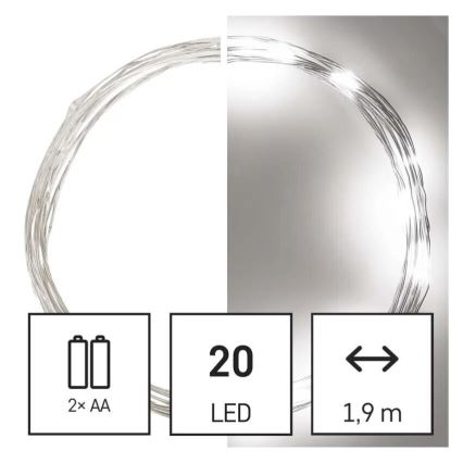LED  string 20xLED/2xAA 2,4m cool white