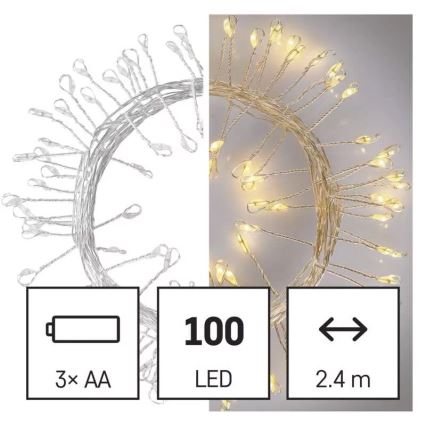LED string lights 100xLED/3xAA 2.7m warm white
