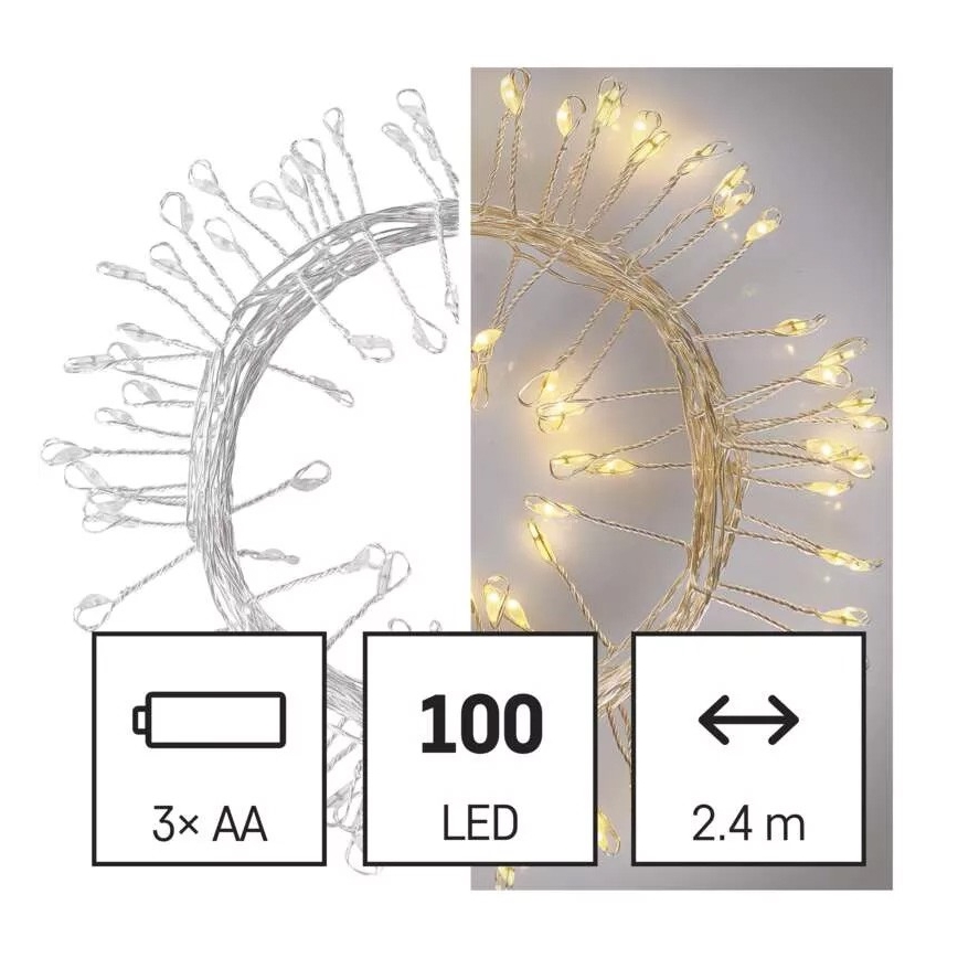 LED string lights 100xLED/3xAA 2.7m warm white