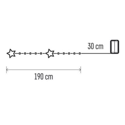 LED string lights, 20 LEDs / 2×AA, 2.2 m, warm white