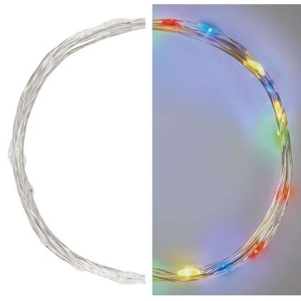 LED string lights, 20 LEDs, 2×AA, 2.4 m, multicolor