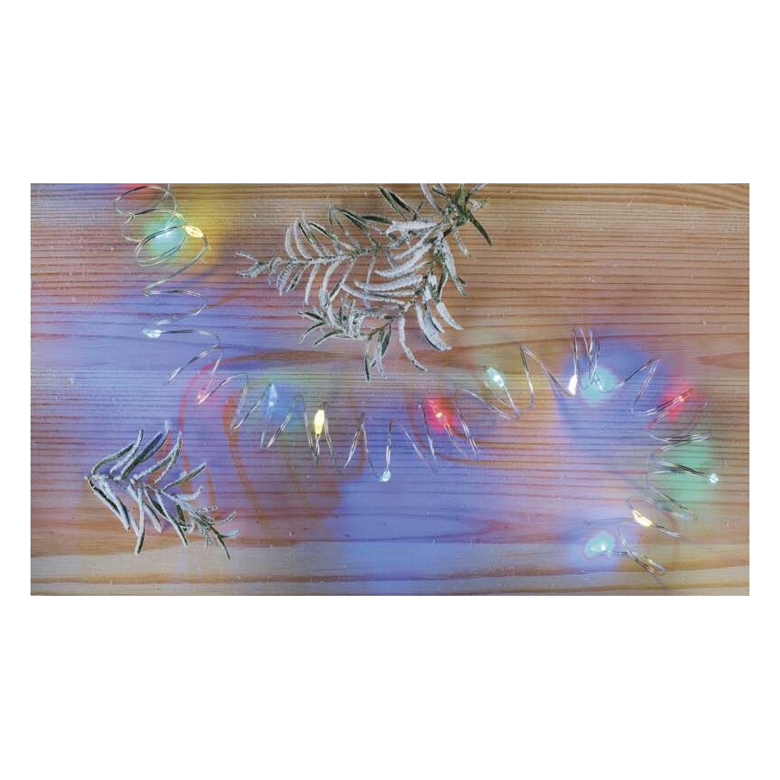 LED string lights, 20 LEDs, 2×AA, 2.4 m, multicolor