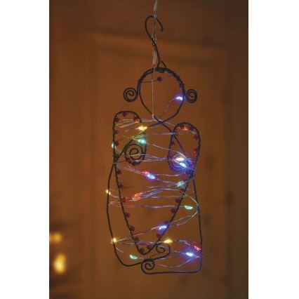 LED string lights, 20 LEDs, 2×AA, 2.4 m, multicolor