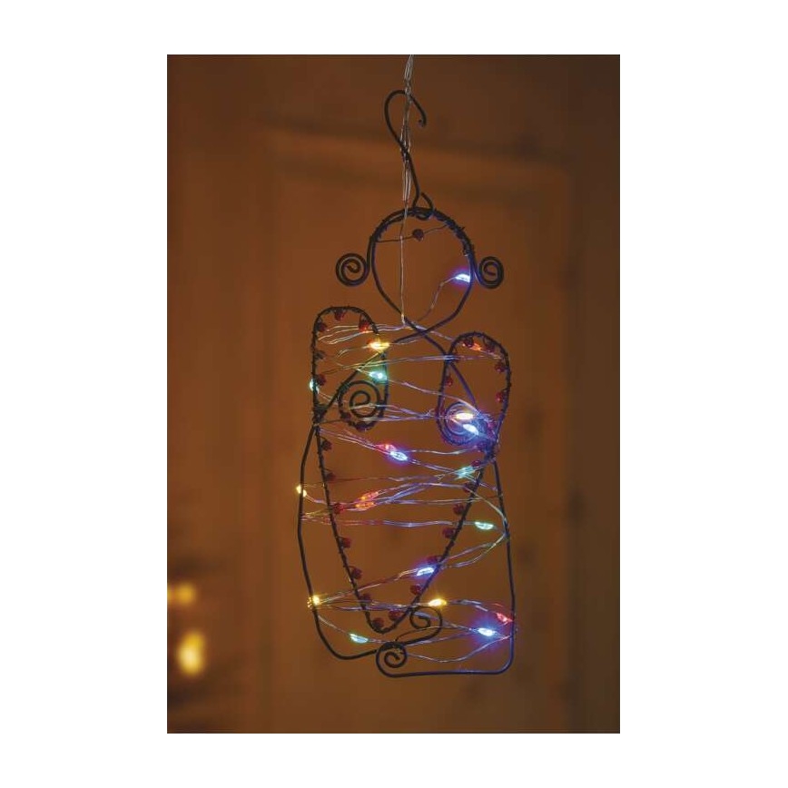 LED string lights, 20 LEDs, 2×AA, 2.4 m, multicolor