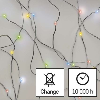 LED string lights, 20 LEDs, 2×AA, 2.4 m, multicolor