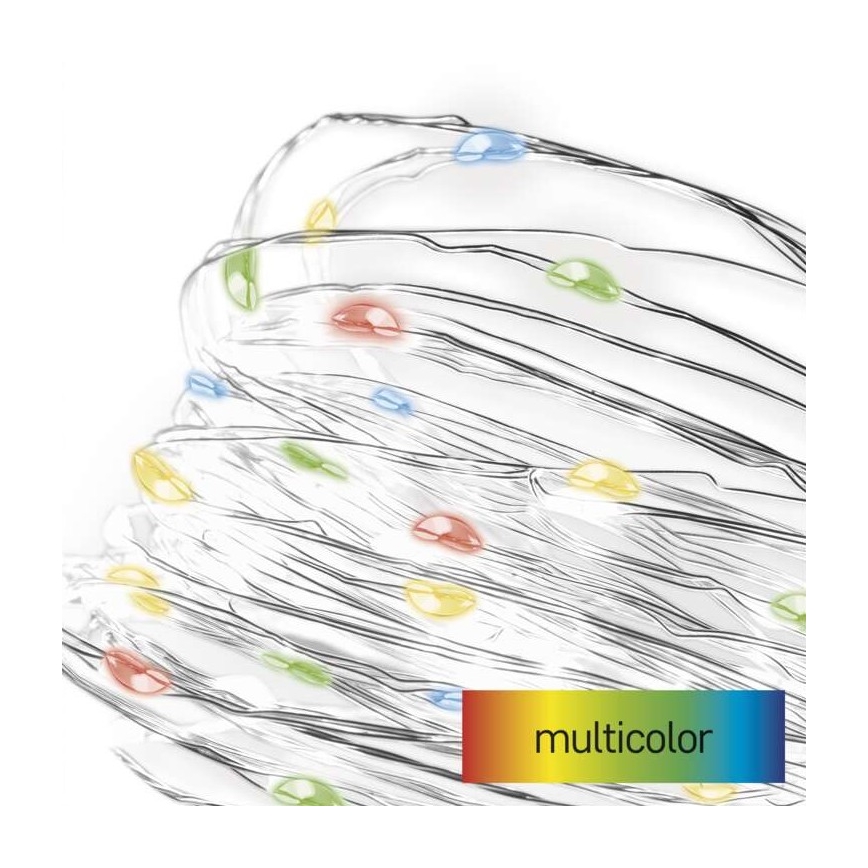 LED string lights, 20 LEDs, 2×AA, 2.4 m, multicolor