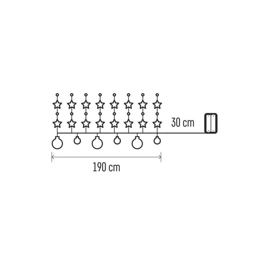 LED string lights, 20 LEDs, battery-powered (2x AA), 2.2 m, warm white