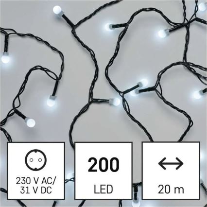 LED string lights 200 LEDs / 8 functions, 20 m, IP44, cool white