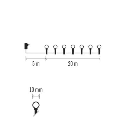 LED string lights 200 LEDs / 8 functions, 20 m, IP44, cool white