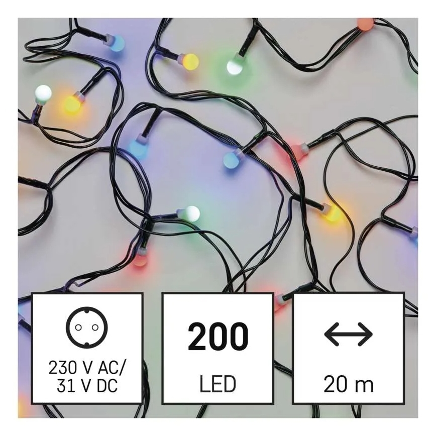LED String Lights, 200 LEDs / 8 Modes, 25 m, IP44, Multicolor