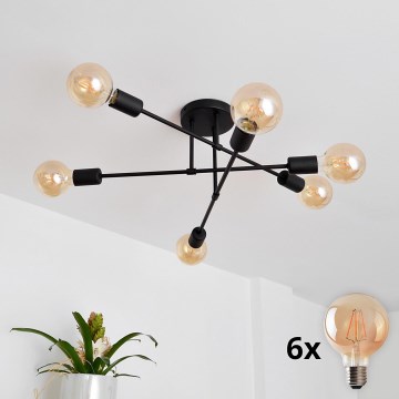 LED Surface-mounted chandelier CAMBRIDGE 6xE27/8W/230V black