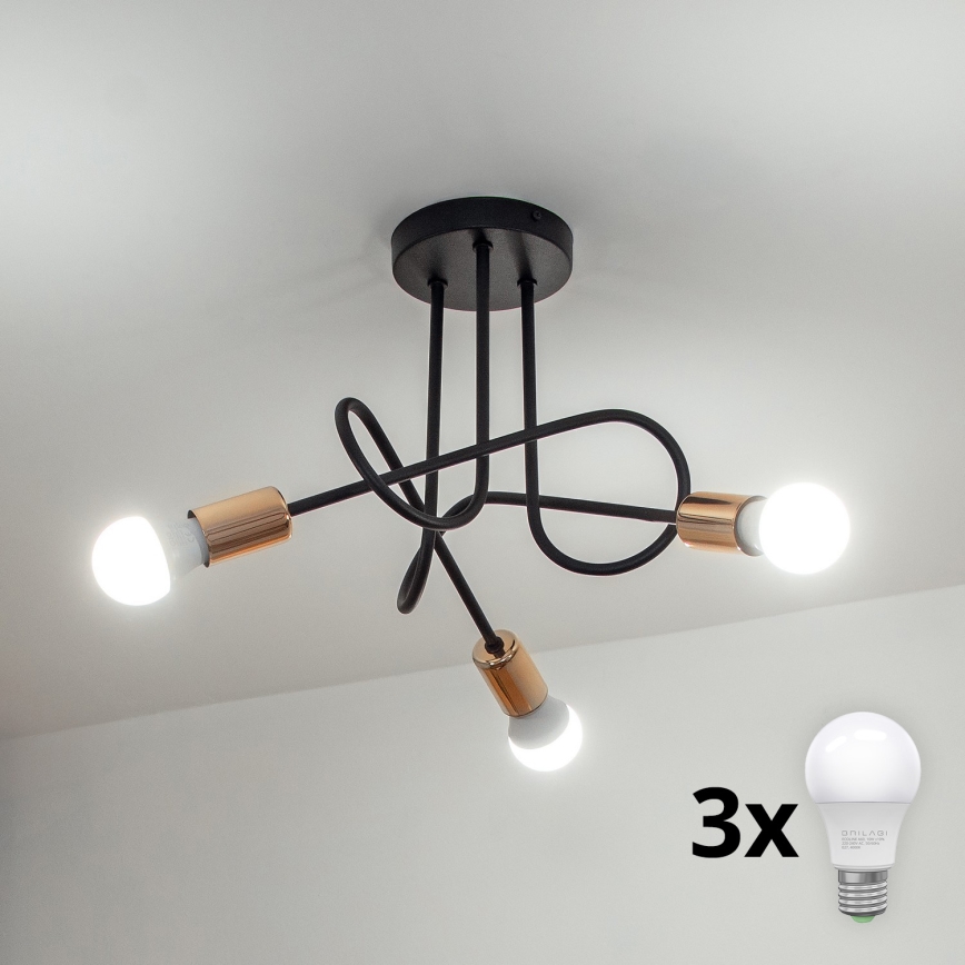 LED Surface-Mounted Chandelier OXFORD 3xE27/15W/230V Black