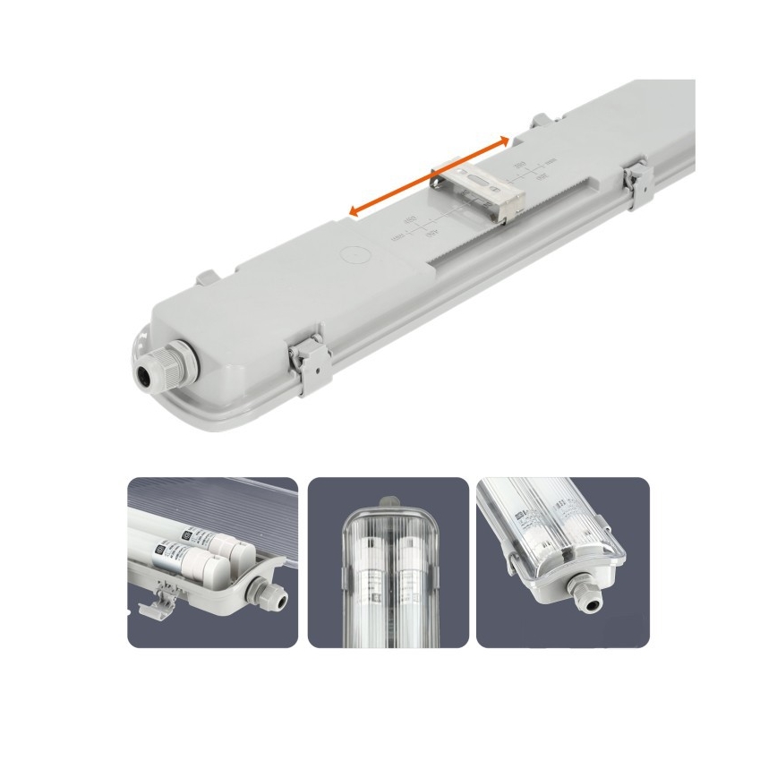 LED T8 Technical Strip Light, 2x G13, 18W, 230V, 5000K, IP65, 127 cm