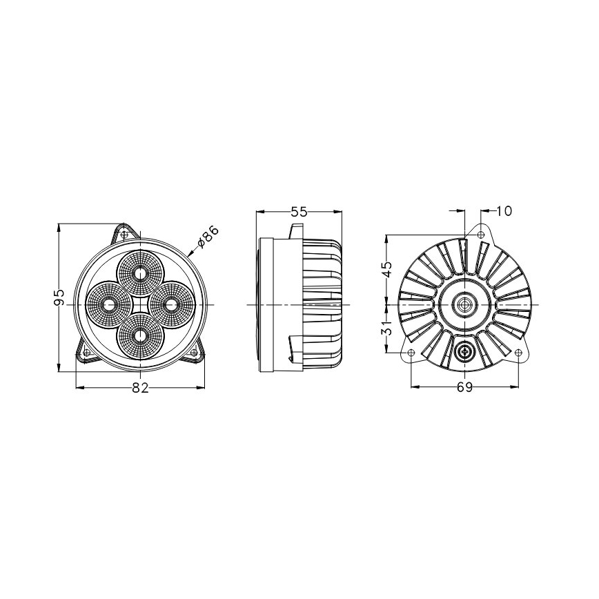 LED Tractor spotlight BLACK LED/20W/10-30V IP69 5700K round