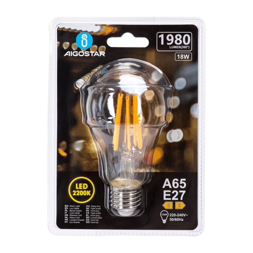 LED Vintage Bulb A65 E27/18W/230V 2200K - Aigostar