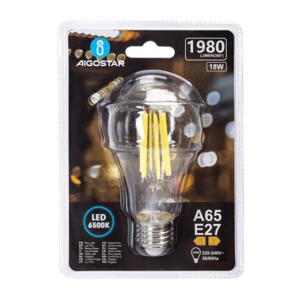 LED Vintage Bulb A65 E27/18W/230V 6500K - Aigostar