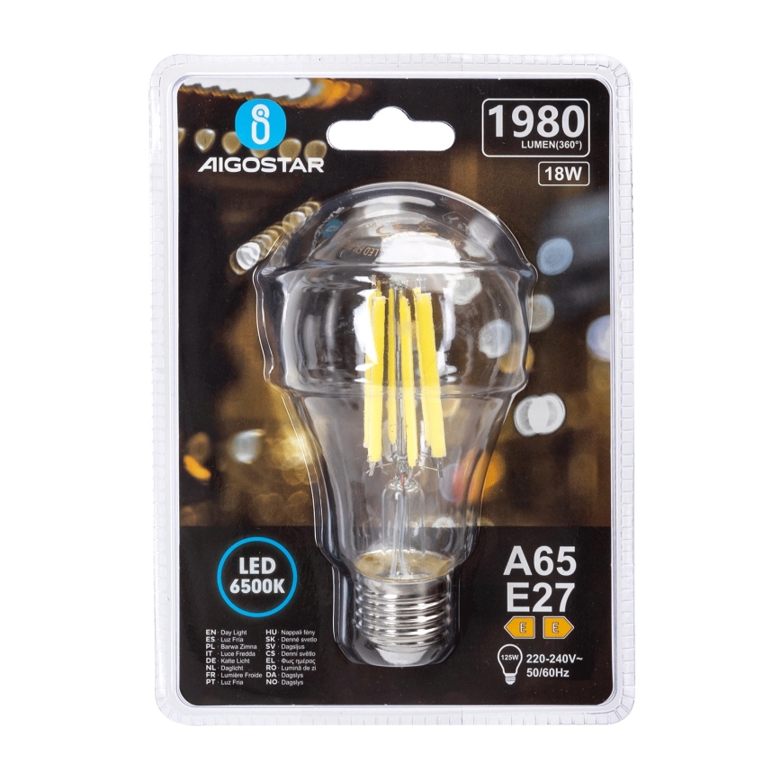 LED Vintage Bulb A65 E27/18W/230V 6500K - Aigostar