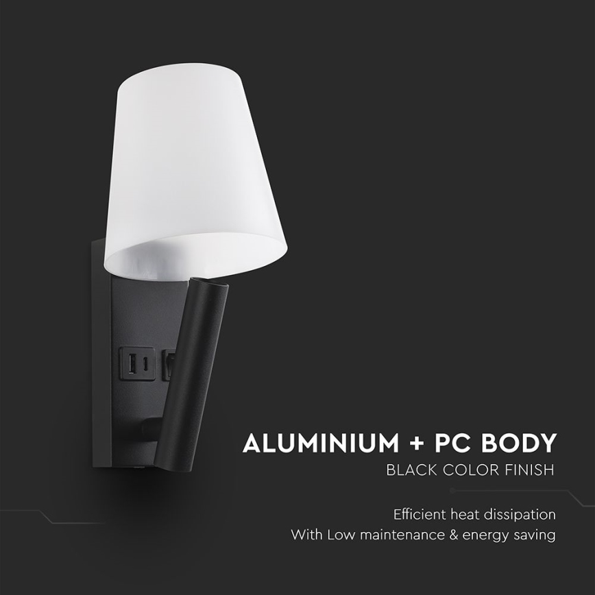 LED wall lamp with USB port LED/2W/230V 3000K black/white