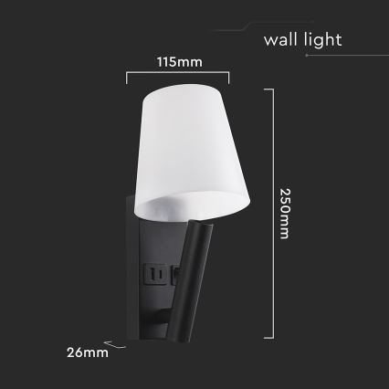 LED wall lamp with USB port LED/2W/230V 3000K black/white