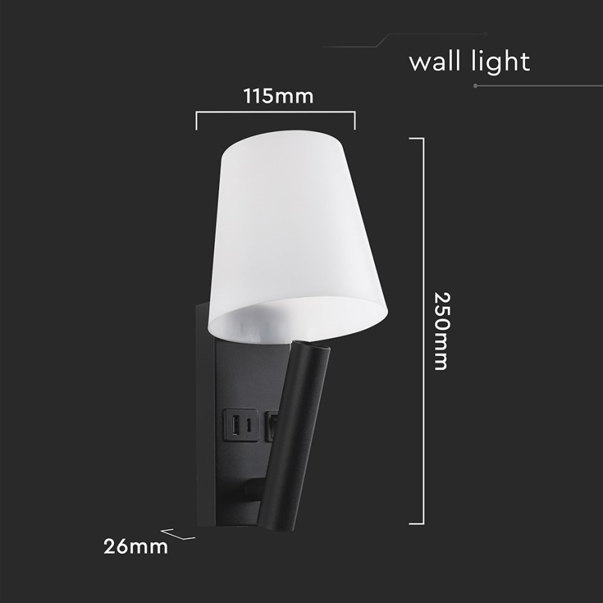 LED wall lamp with USB port LED/2W/230V 3000K black/white