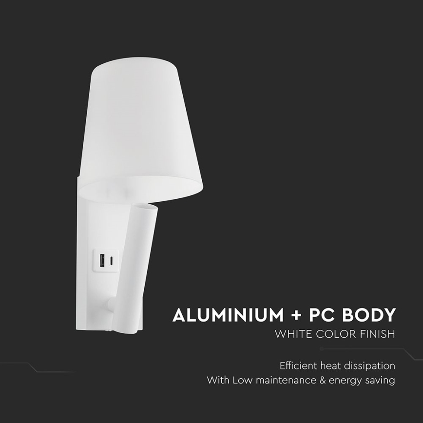 LED Wall Lamp with USB Port LED/2W/230V 3000K white