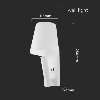 LED Wall Lamp with USB Port LED/2W/230V 3000K white