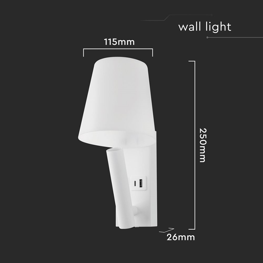 LED Wall Lamp with USB Port LED/2W/230V 3000K white