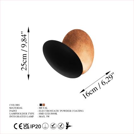 LED Wall light YOSMA LED/5W/230V 3000K black/copper