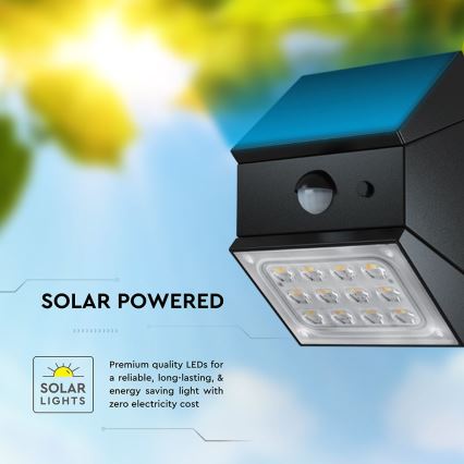 LED Wall-Mounted Solar Light with Sensor LED/2,5W/3,7V 3000/4000/6000K IP65 1200 mAh Black