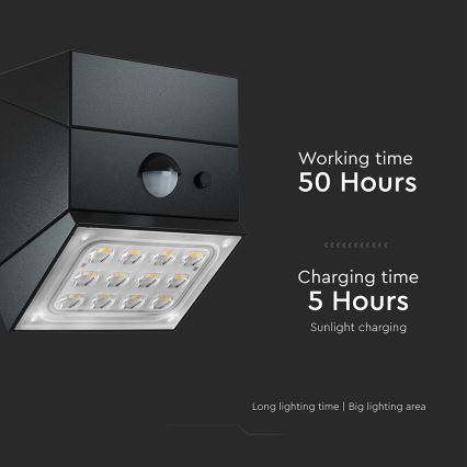 LED Wall-Mounted Solar Light with Sensor LED/2,5W/3,7V 3000/4000/6000K IP65 1200 mAh Black